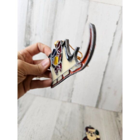 Vintage stained glass sleigh Santa ornament Xmas tree Sled - Picture 5 of 10